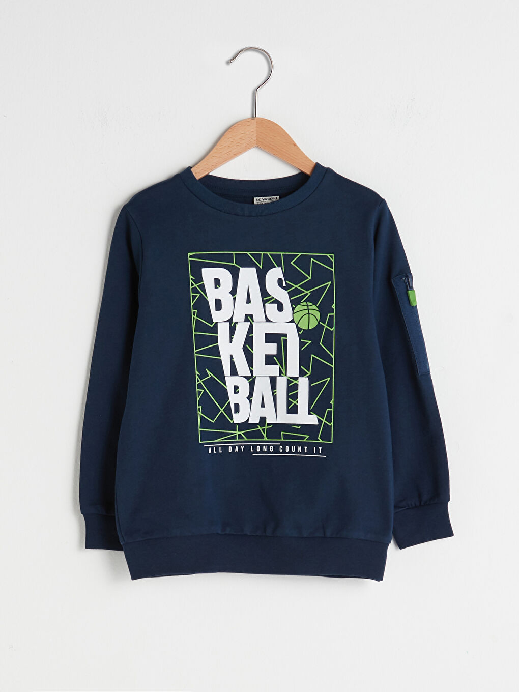 Lacivert Bisiklet Yaka Baskılı Uzun Kollu Erkek Çocuk Sweatshirt