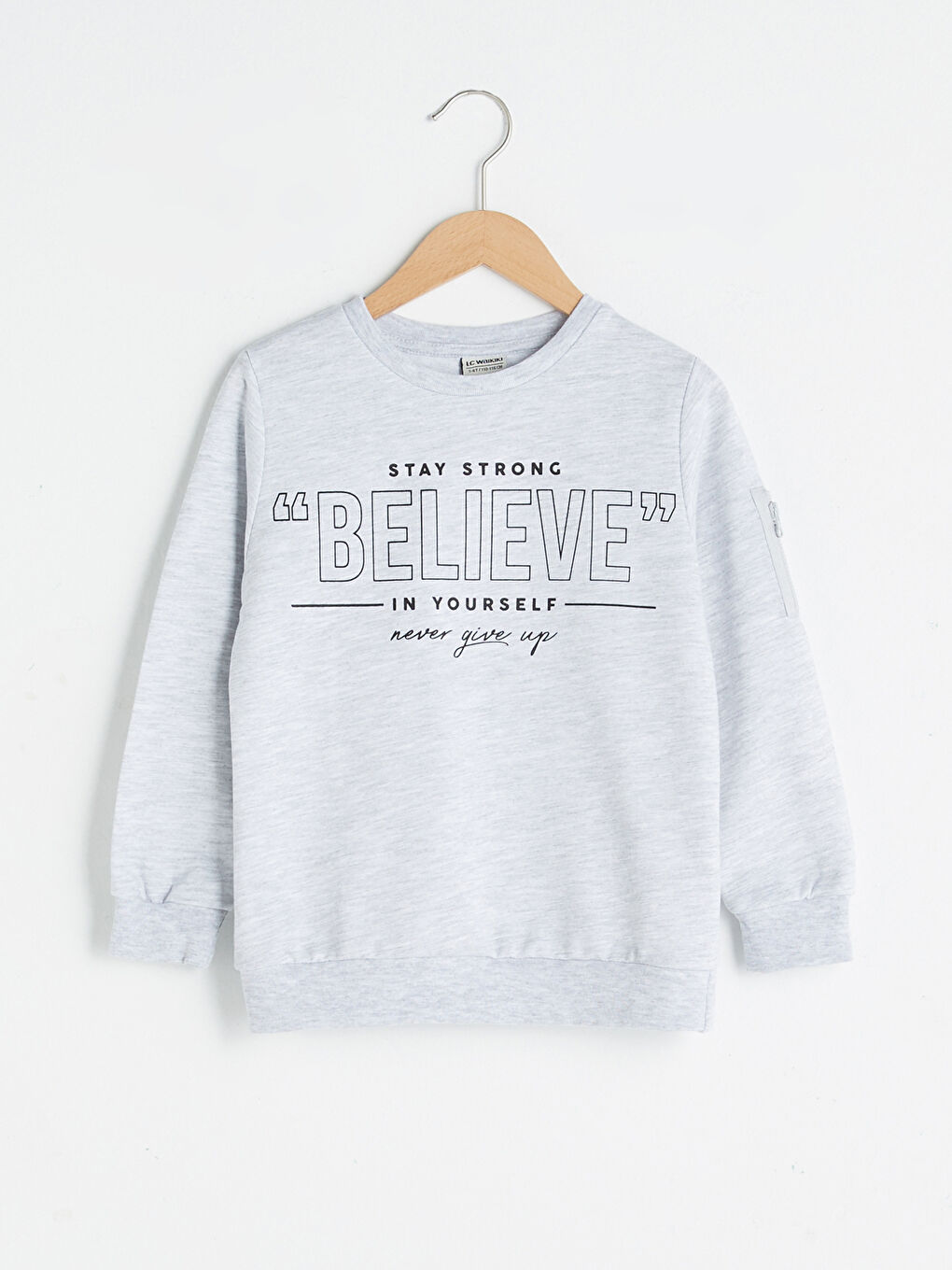 Gri Bisiklet Yaka Baskılı Uzun Kollu Erkek Çocuk Sweatshirt