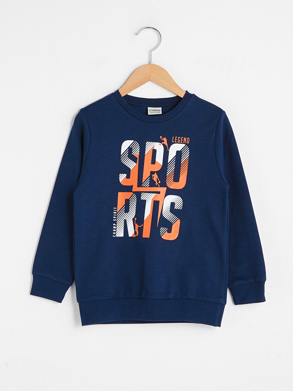 Lacivert Bisiklet Yaka Baskılı Uzun Kollu Erkek Çocuk Sweatshirt