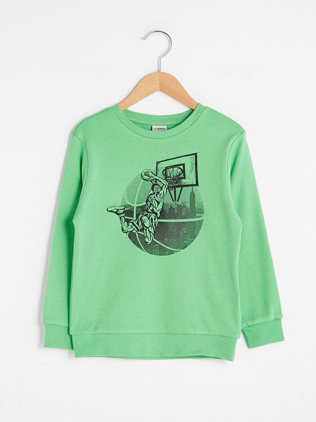 Yeşil Bisiklet Yaka Baskılı Uzun Kollu Erkek Çocuk Sweatshirt