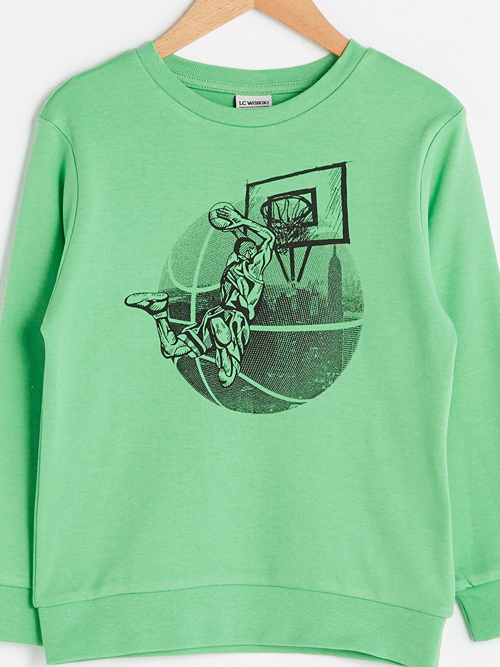 Yeşil Bisiklet Yaka Baskılı Uzun Kollu Erkek Çocuk Sweatshirt-2