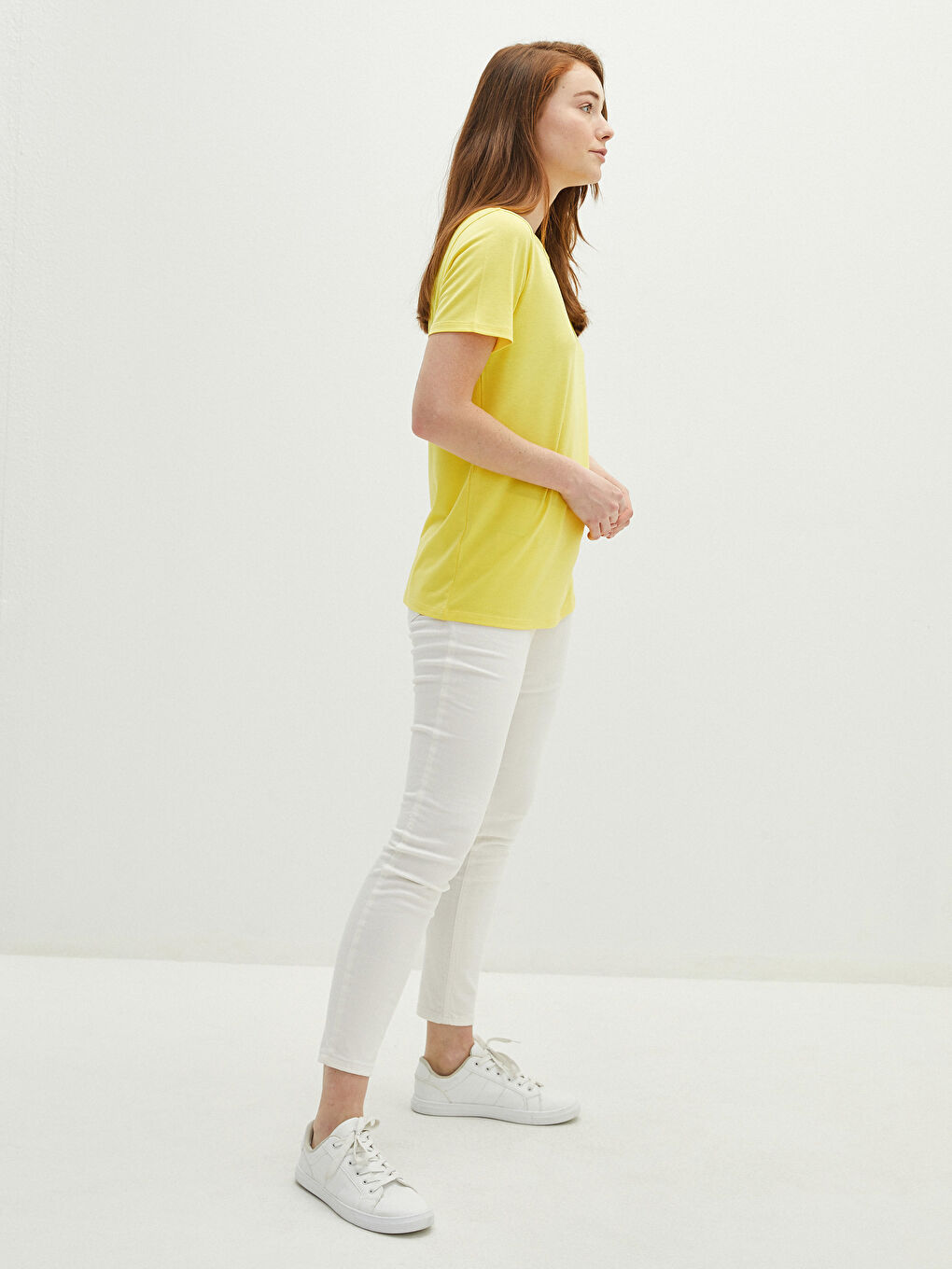 Crew Neck Plain Short Sleeve Women's T-Shirt-2