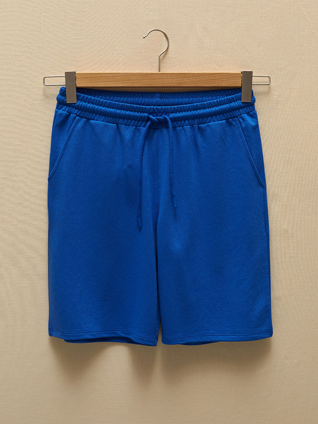 Mavi Beli Lastikli Cep Detaylı Kadın Şort-4