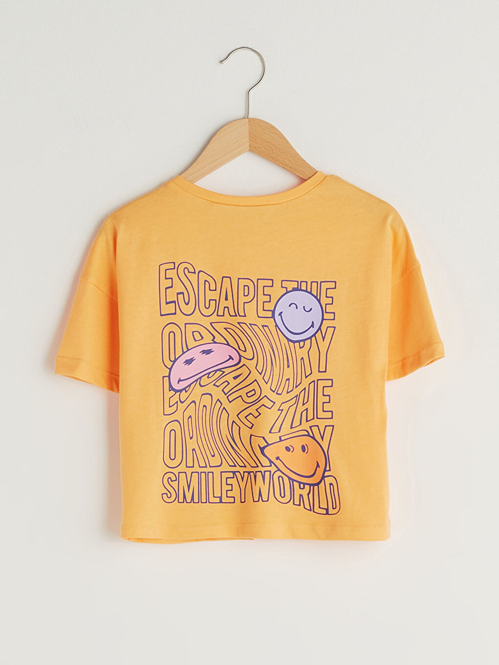 تيشيرت للبنات برقبة دائرية مطبوع SmileyWorld كم قصير قطن-1