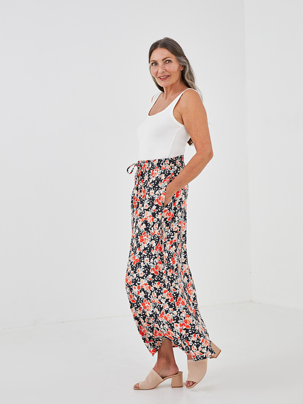 Elastic Waist Patterned A-cut Belmando Fabric Women's Skirt-1
