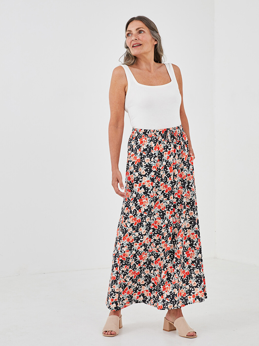 Elastic Waist Patterned A-cut Belmando Fabric Women's Skirt-2