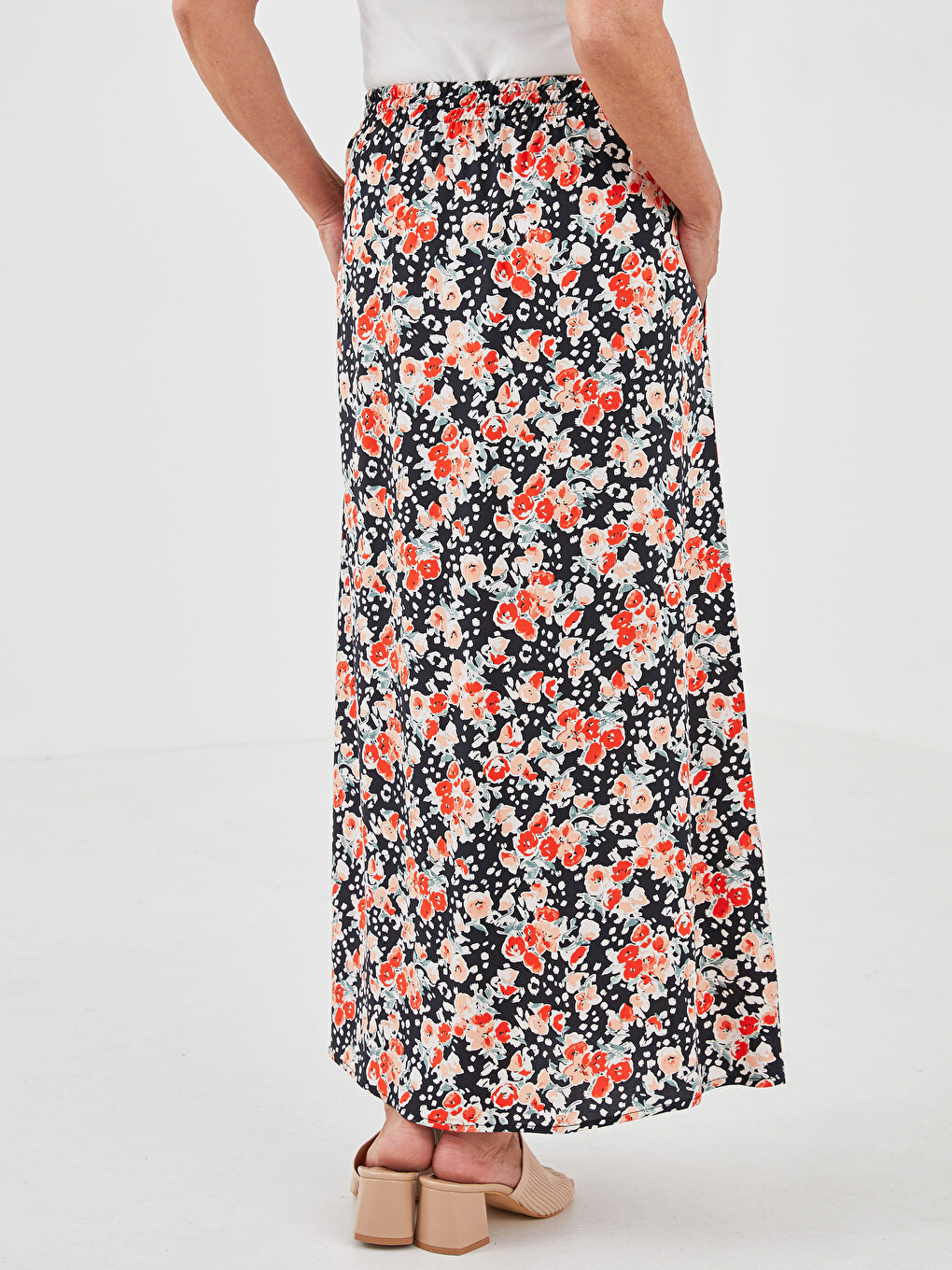 Elastic Waist Patterned A-cut Belmando Fabric Women's Skirt-4