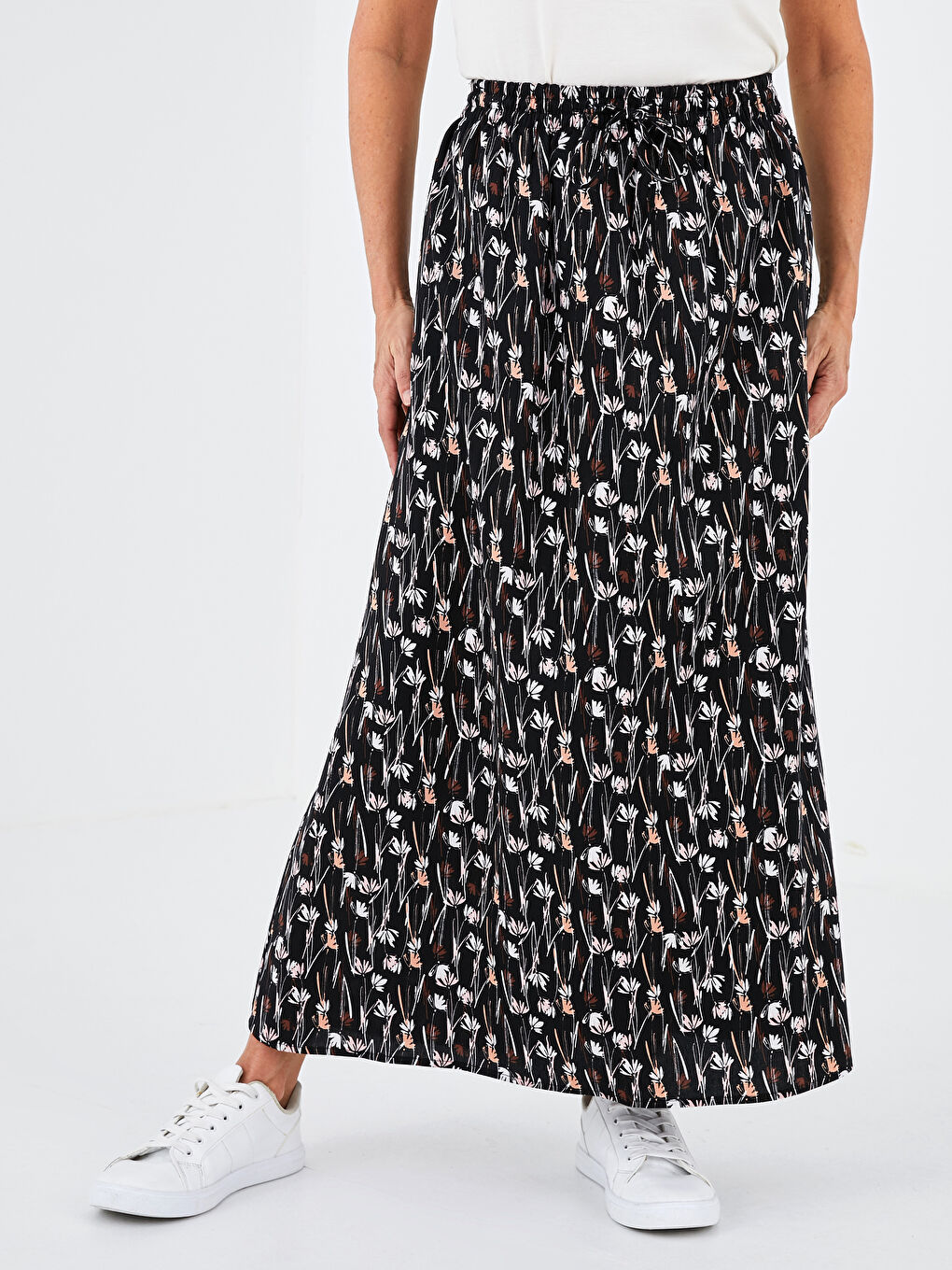 Elastic Waist Patterned A-Cut Belmando Fabric Women's Skirt -S1H404Z8-LQJ