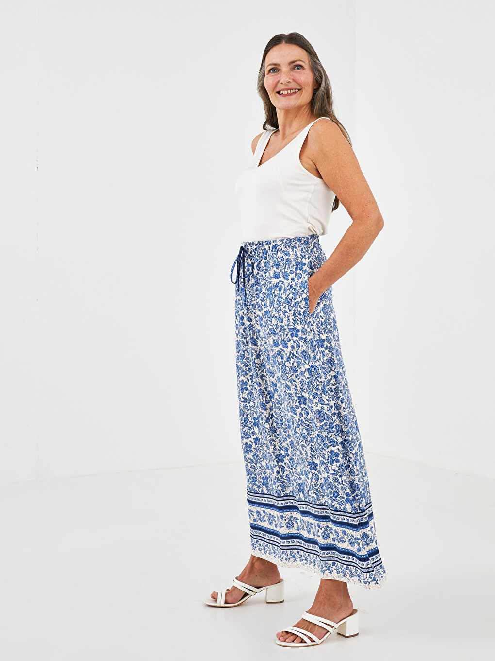 Elastic Waist Patterned A-cut Belmando Fabric Women's Skirt-1