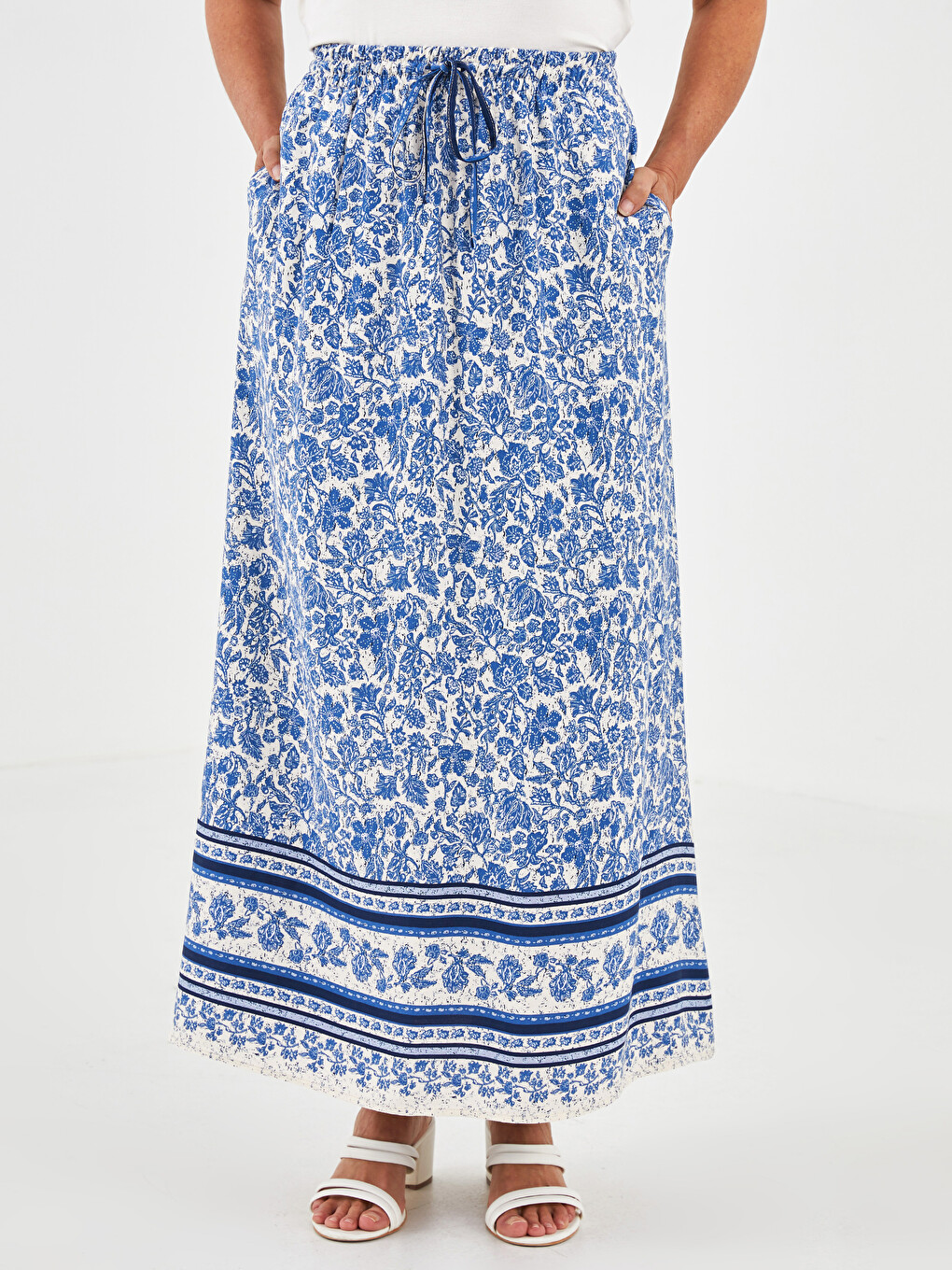 Elastic Waist Patterned A-cut Belmando Fabric Women's Skirt-3