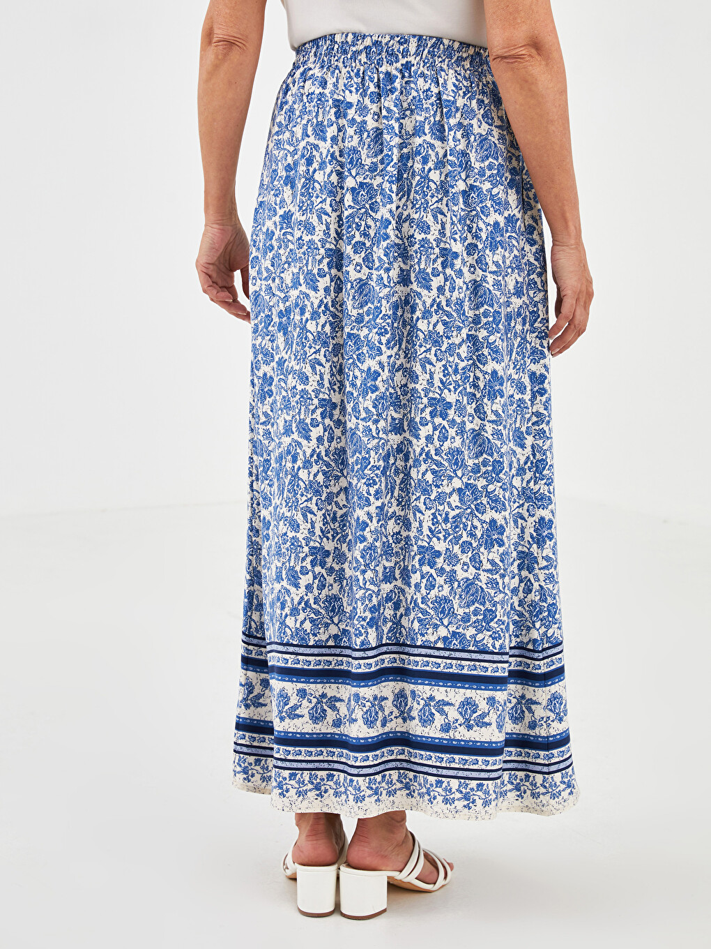 Elastic Waist Patterned A-cut Belmando Fabric Women's Skirt-4