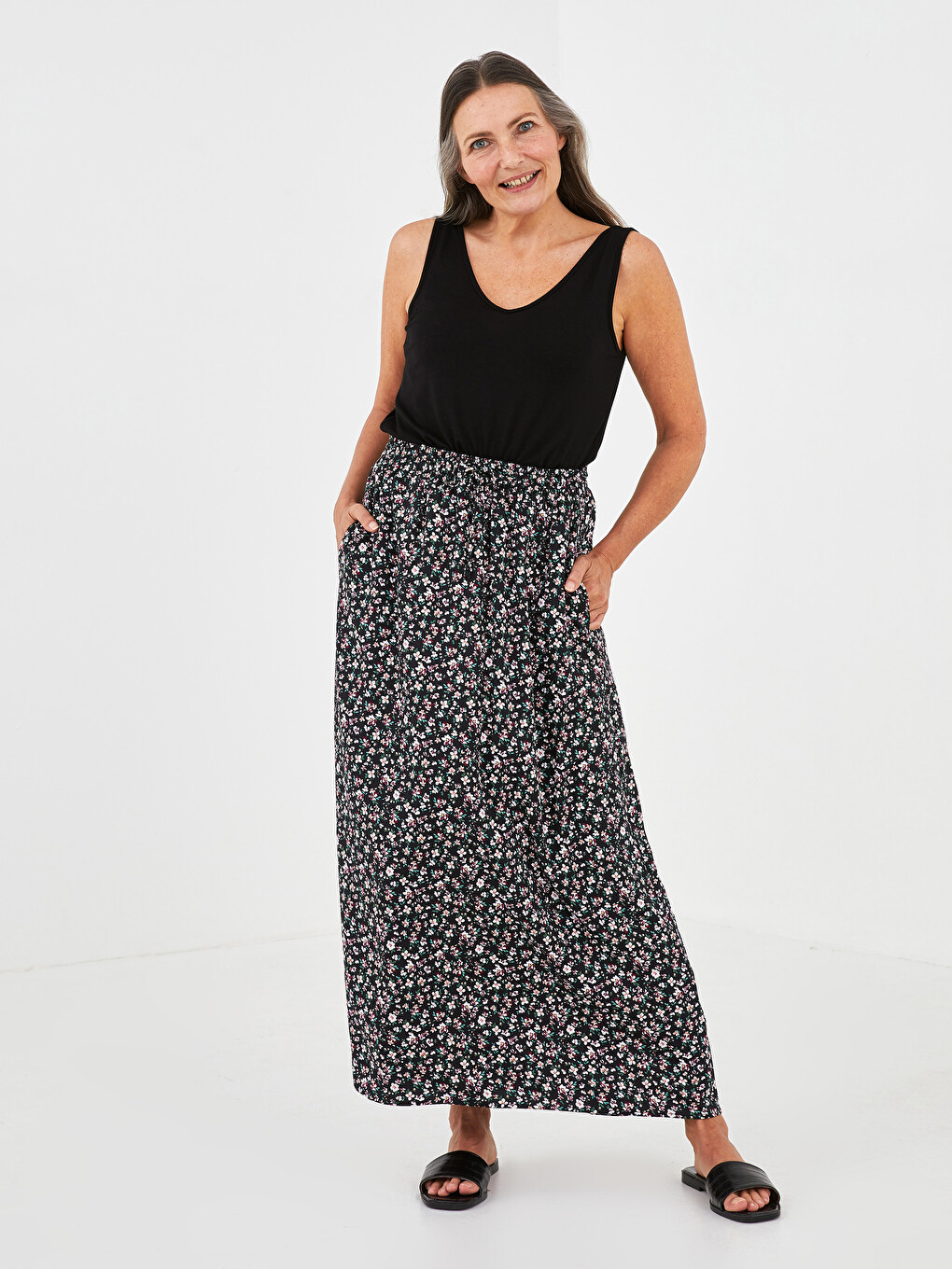 Elastic Waist Patterned A-cut Belmando Fabric Women's Skirt-1