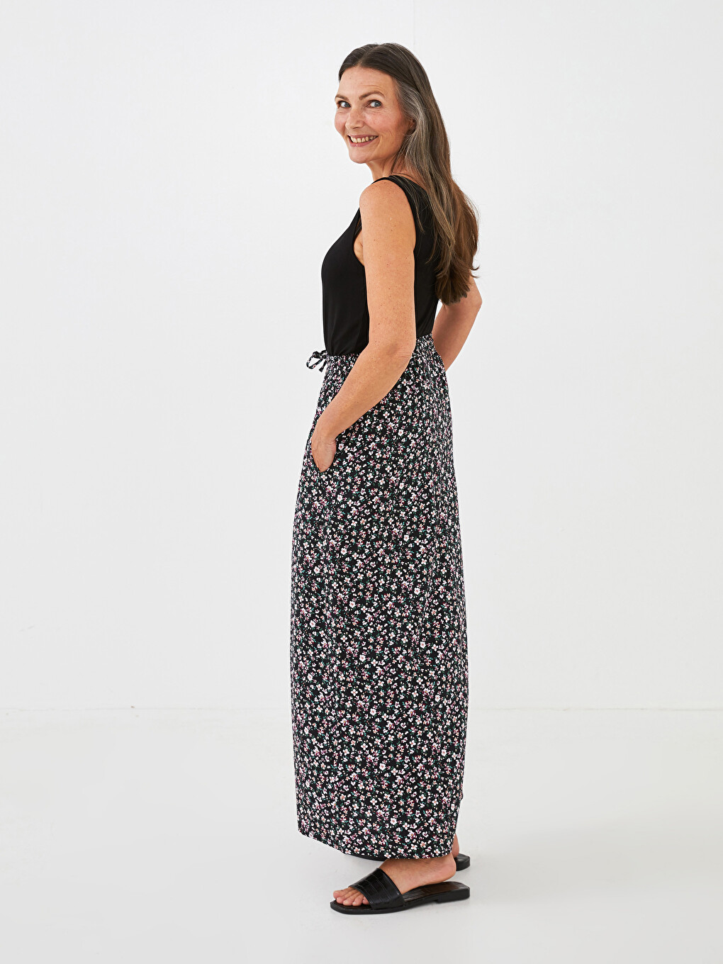 Elastic Waist Patterned A-cut Belmando Fabric Women's Skirt-2