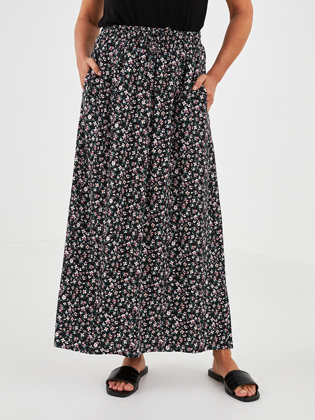 Elastic Waist Patterned A-cut Belmando Fabric Women's Skirt-3
