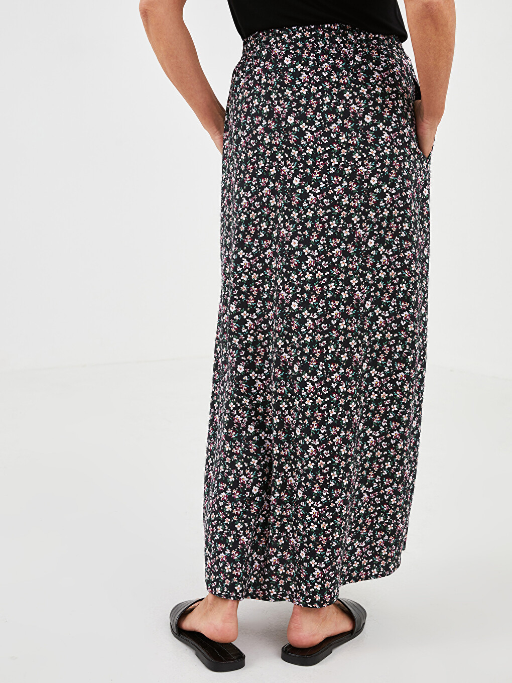 Elastic Waist Patterned A-cut Belmando Fabric Women's Skirt-4