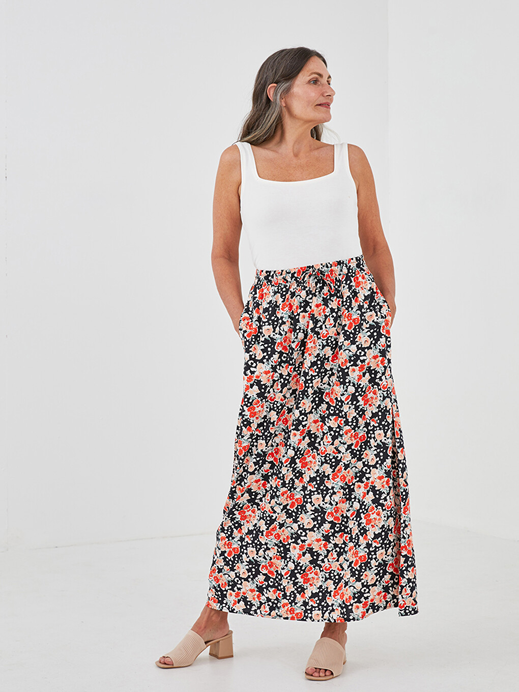 Elastic Waist Patterned A-cut Belmando Fabric Women's Skirt