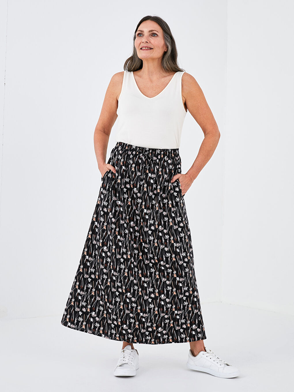 Elastic Waist Patterned A-Cut Belmando Fabric Women's Skirt -S1H404Z8-LQJ