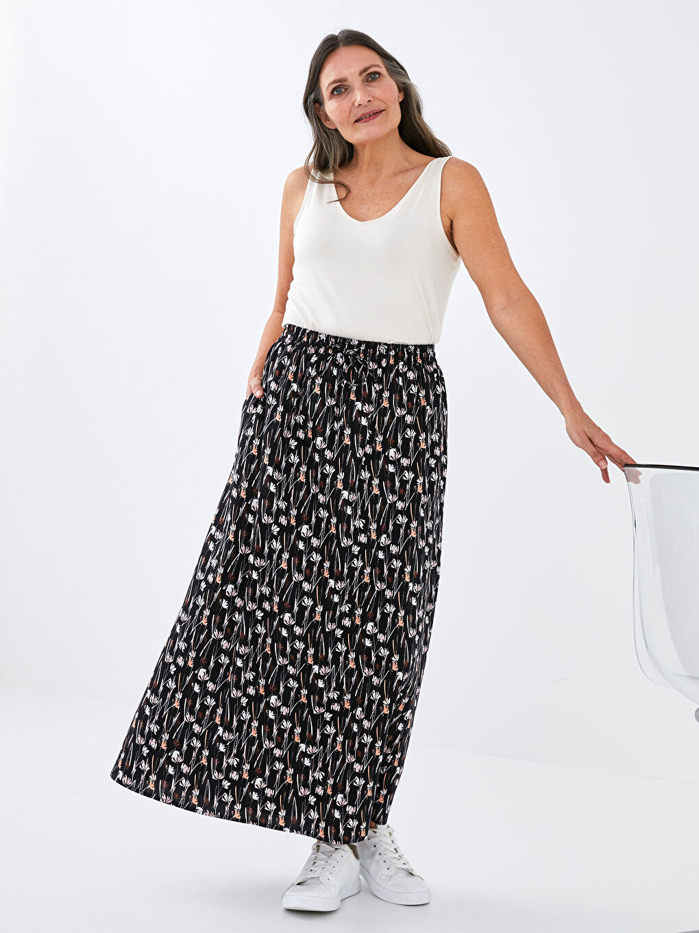Elastic Waist Patterned A-Cut Belmando Fabric Women's Skirt -S1H404Z8-LQJ