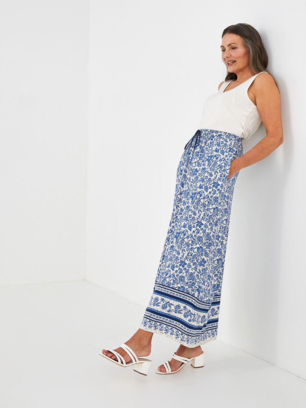 Elastic Waist Patterned A-cut Belmando Fabric Women's Skirt-5