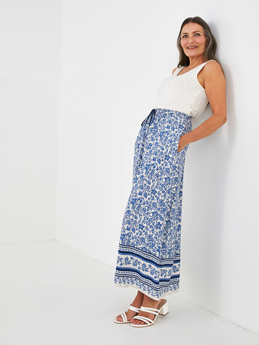 Elastic Waist Patterned A-cut Belmando Fabric Women's Skirt