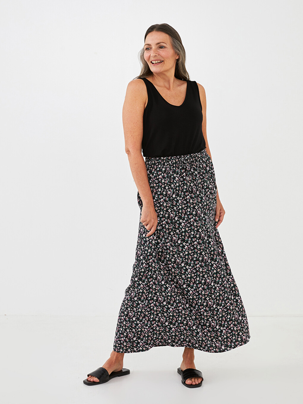 Elastic Waist Patterned A-cut Belmando Fabric Women's Skirt-5