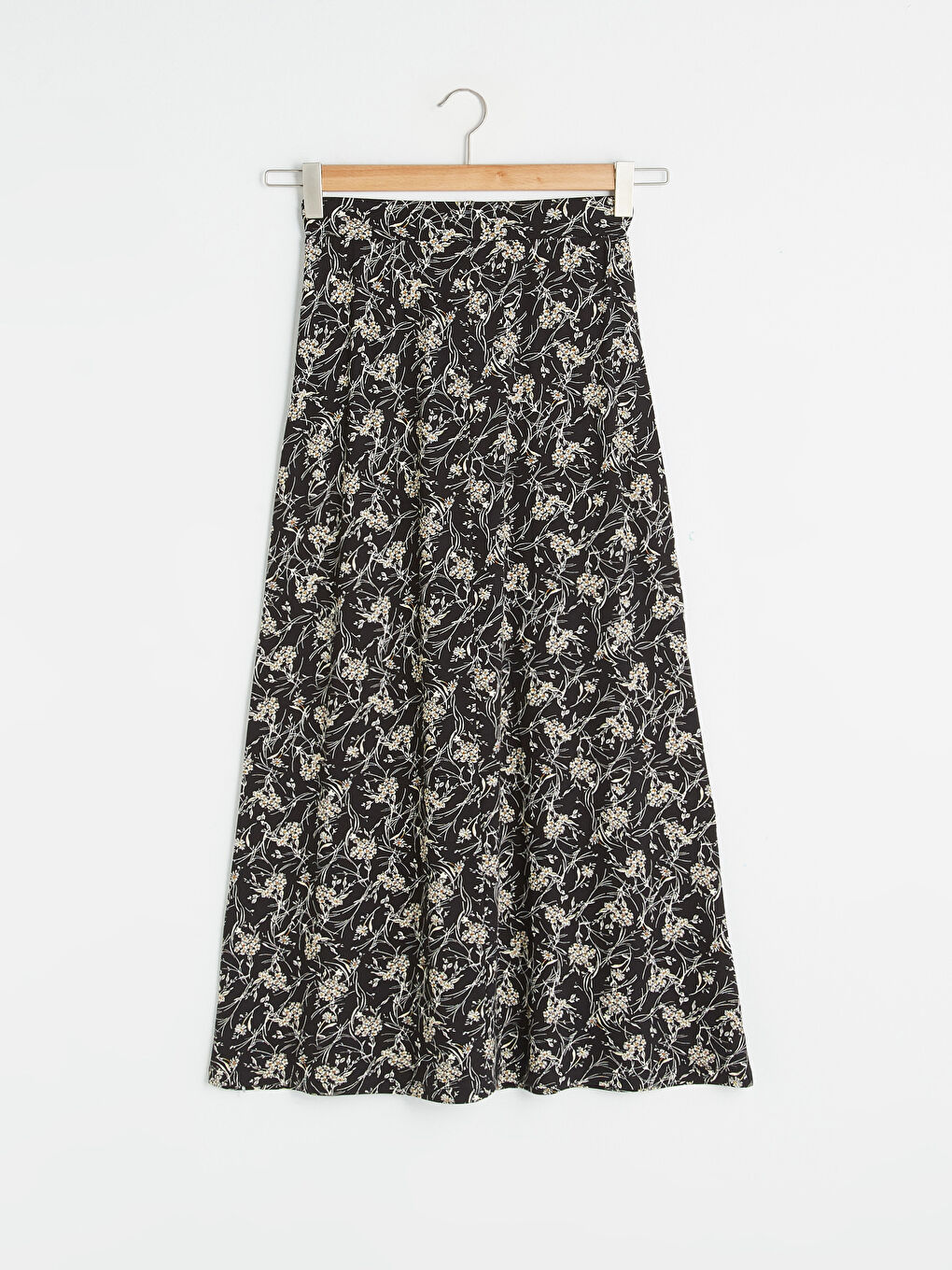 Siyah Beli Lastikli Desenli A Kesim Kadın Etek-6