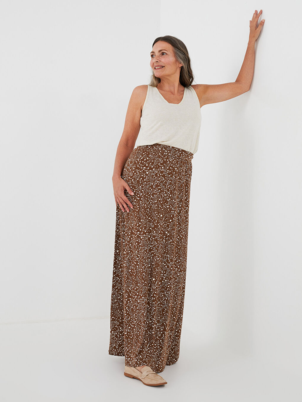 Elastic Waist Patterned A-Line Women's Skirt-5