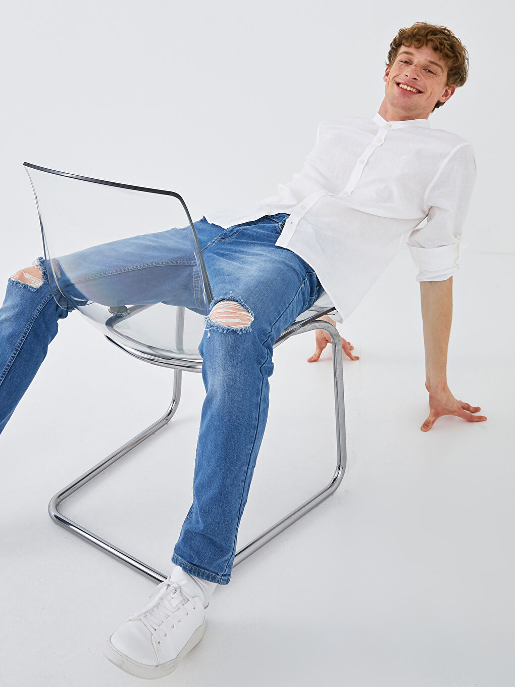 Beyaz Slim Fit Uzun Kollu Erkek Gömlek-1