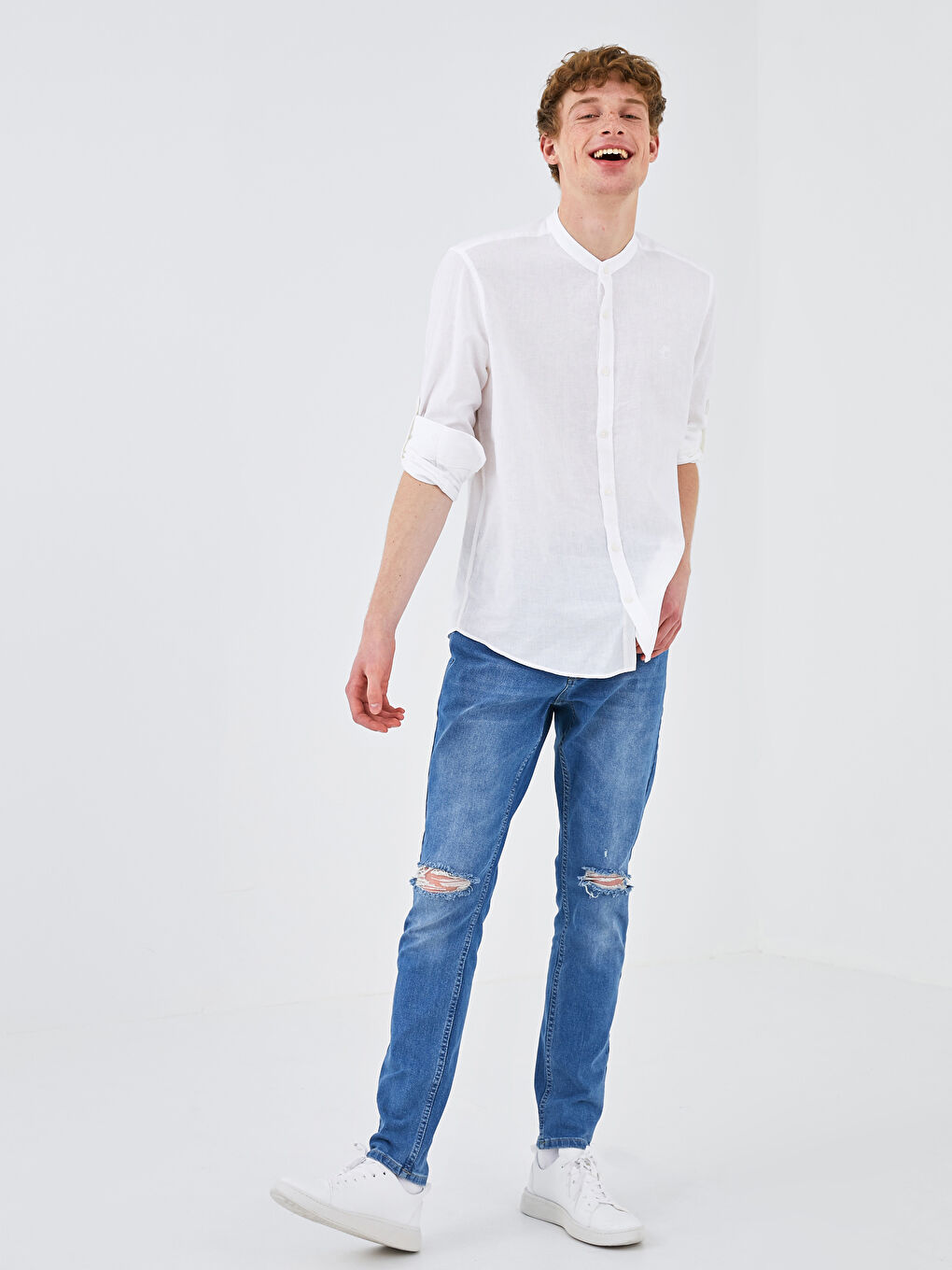 Beyaz Slim Fit Uzun Kollu Erkek Gömlek-3