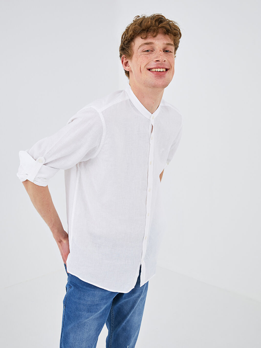 Beyaz Slim Fit Uzun Kollu Erkek Gömlek-5