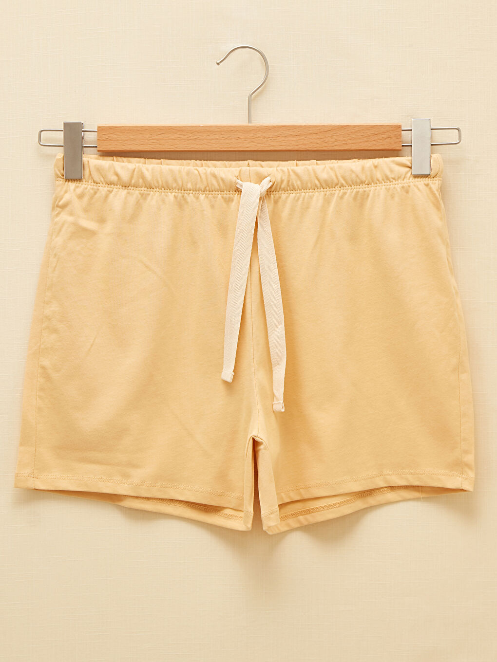 Sarı Bisiklet Yaka Doğal Boya İle Boyanmış Pamuklu Kadın Şortlu Pijama Takımı-10