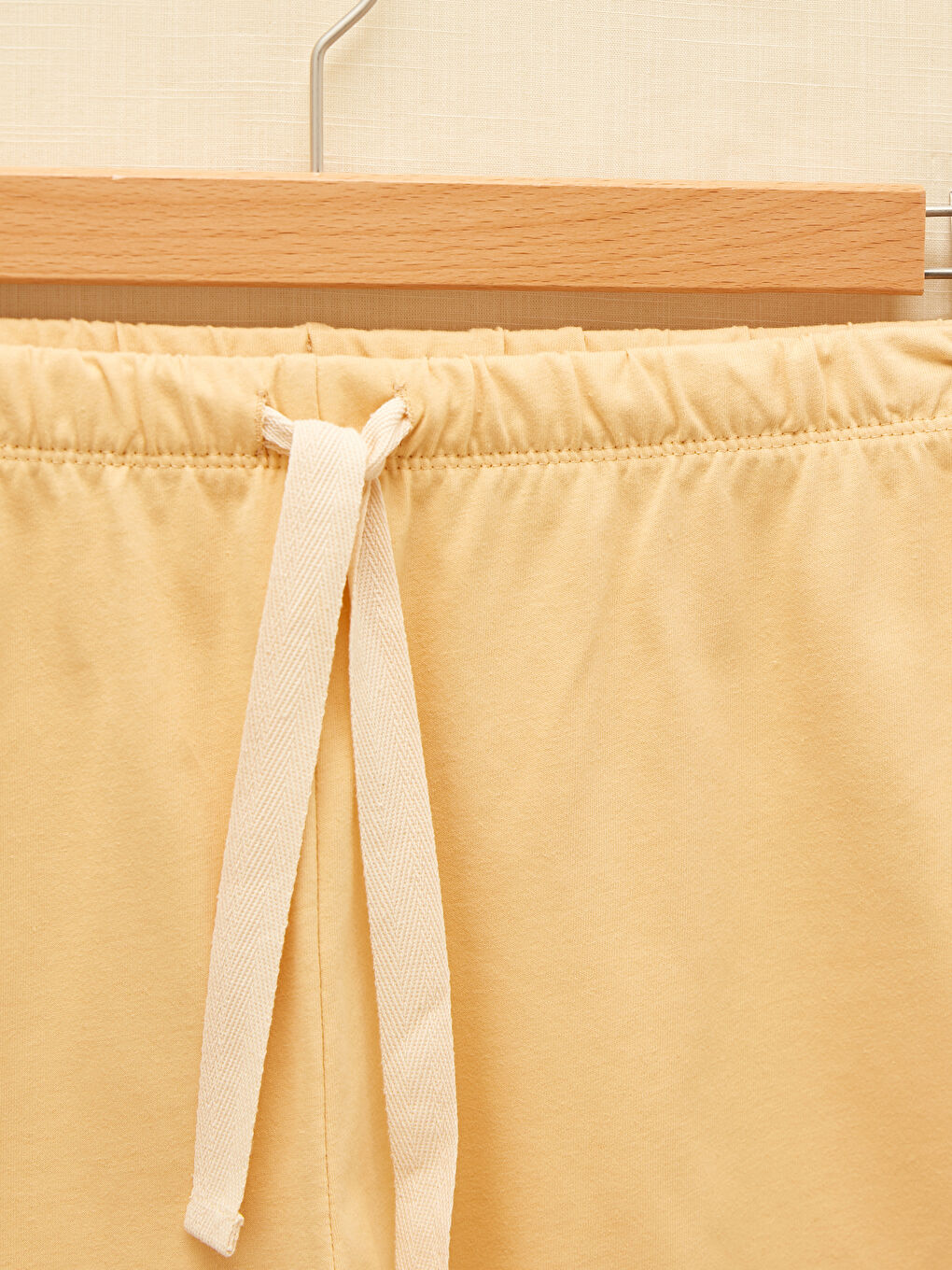 Sarı Bisiklet Yaka Doğal Boya İle Boyanmış Pamuklu Kadın Şortlu Pijama Takımı-11