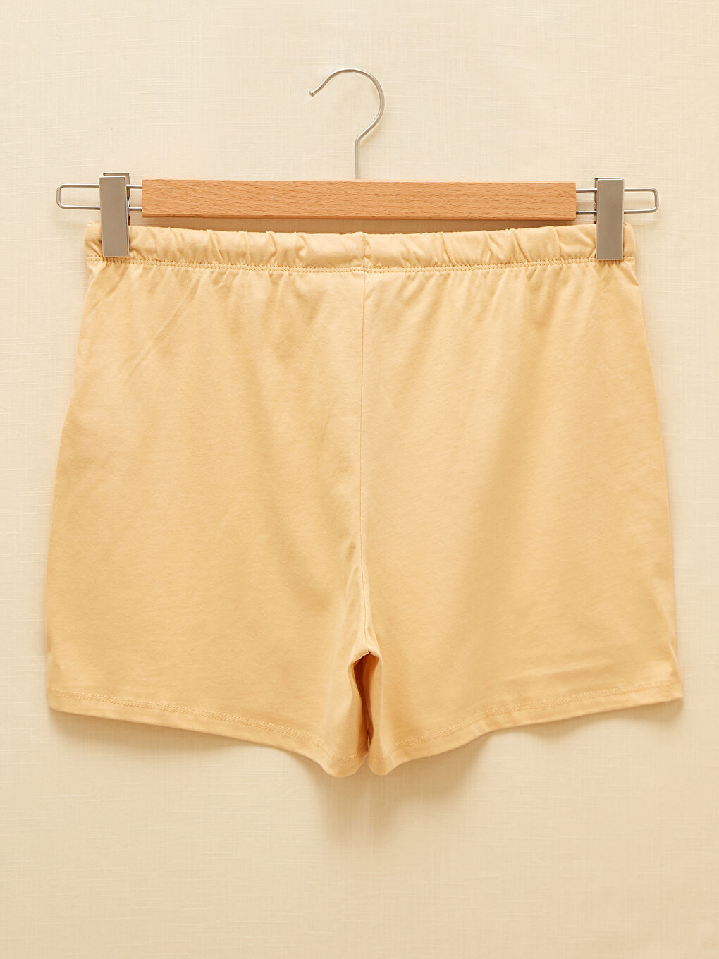 Sarı Bisiklet Yaka Doğal Boya İle Boyanmış Pamuklu Kadın Şortlu Pijama Takımı-12