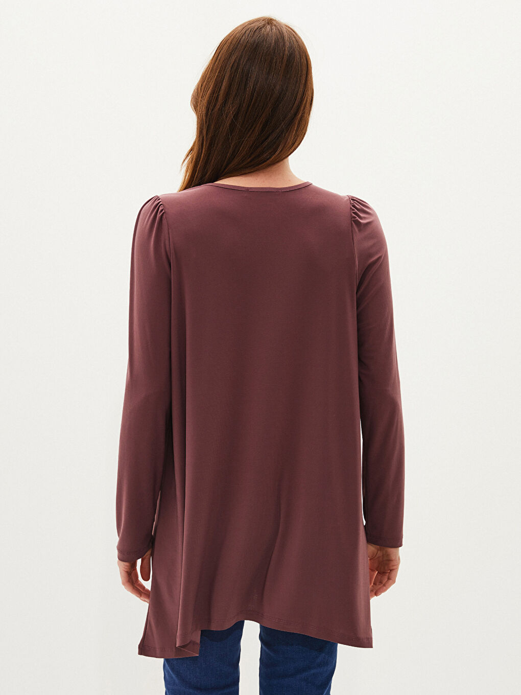 Pembe Bisiklet Yaka Düz Uzun Kollu Kadın Tunik-6