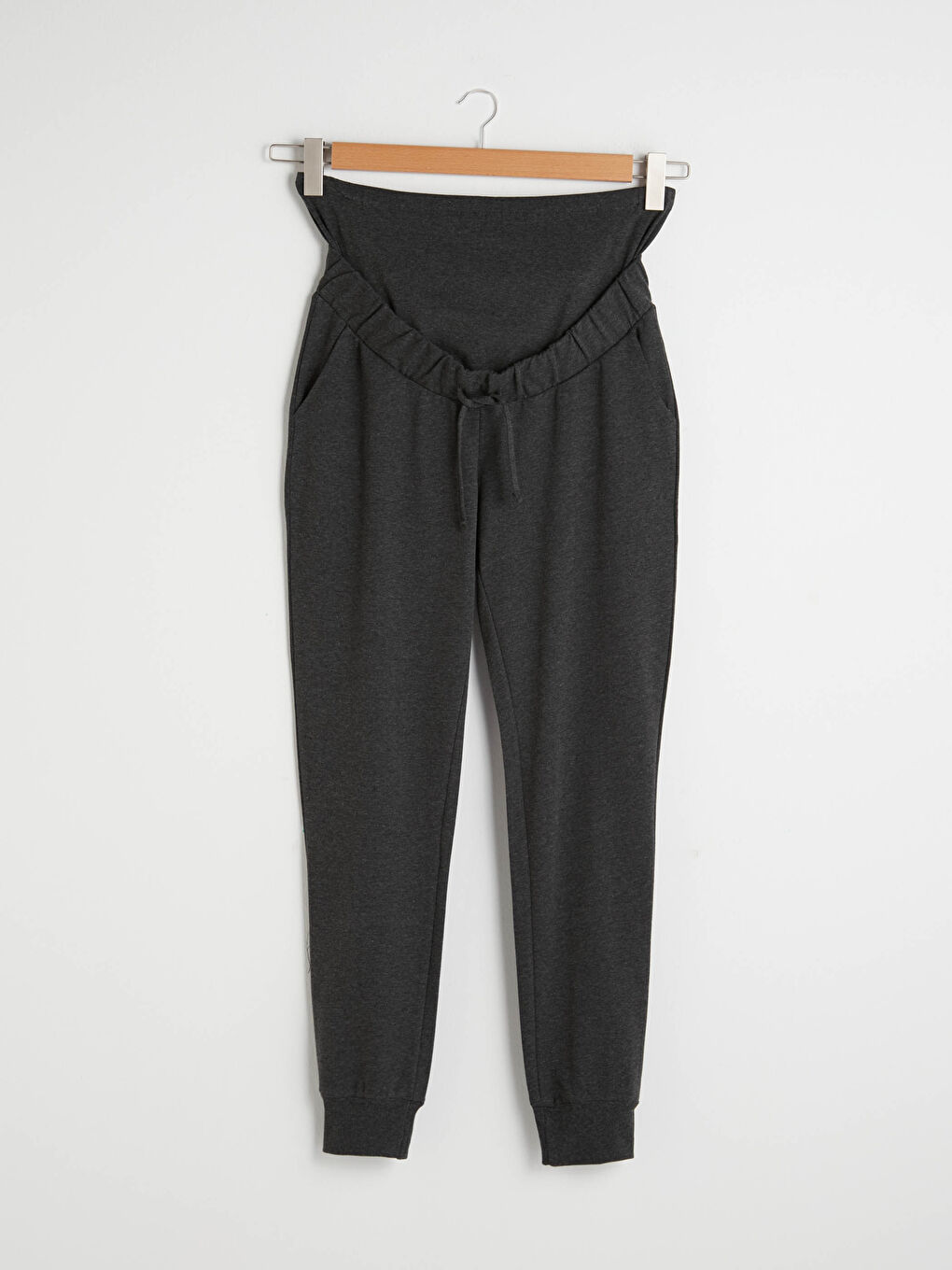 Antrasit Beli Lastikli Karın Panelli Hamile Eşofman Alt-4