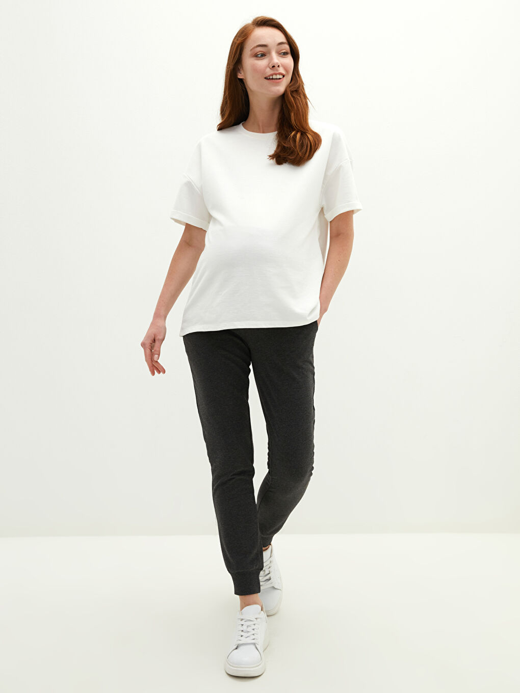 Antrasit Beli Lastikli Karın Panelli Hamile Eşofman Alt-3