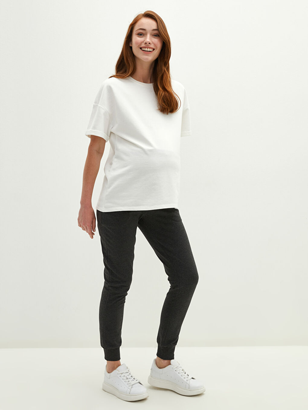 Antrasit Beli Lastikli Karın Panelli Hamile Eşofman Alt