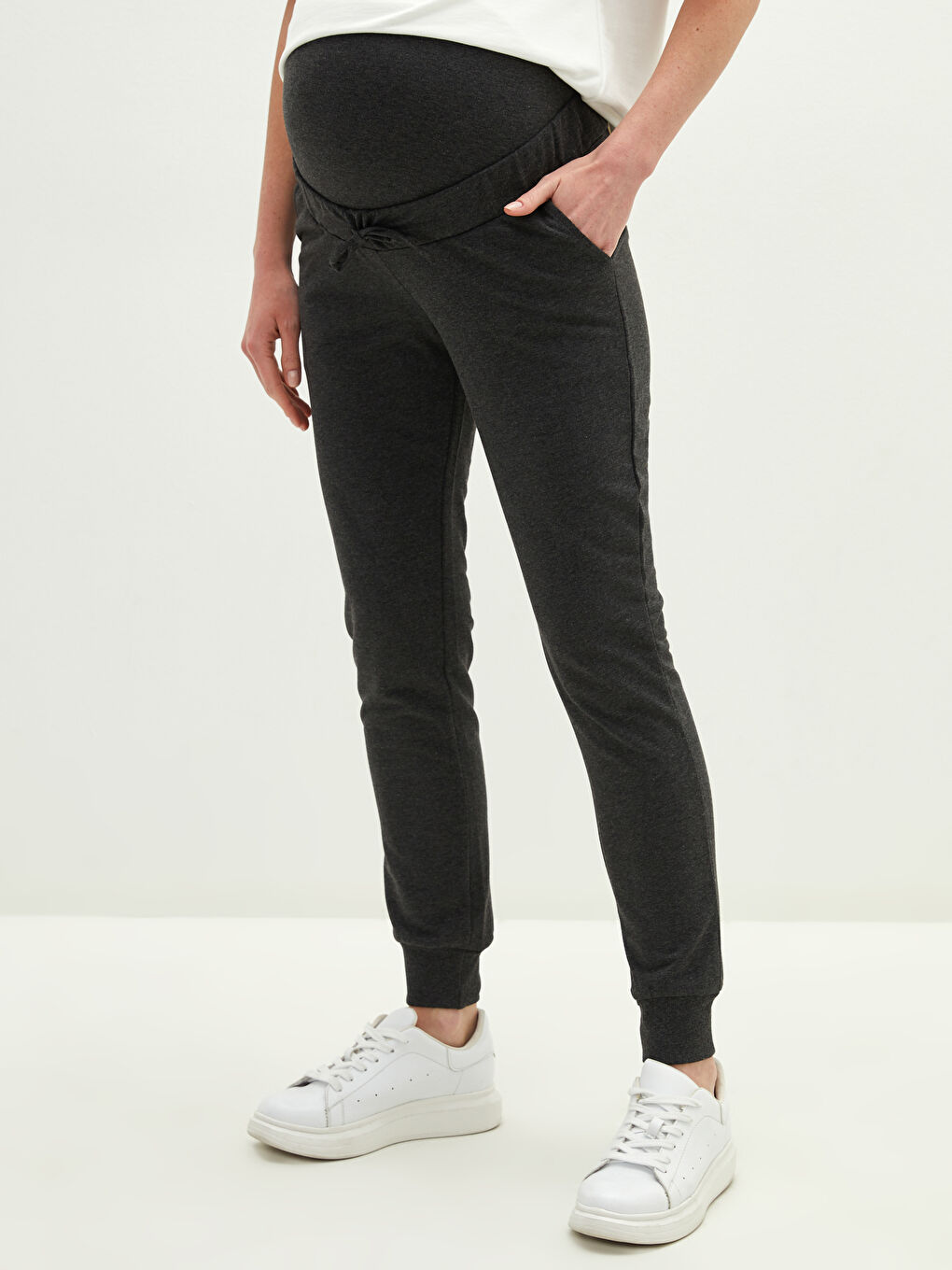 Antrasit Beli Lastikli Karın Panelli Hamile Eşofman Alt-1