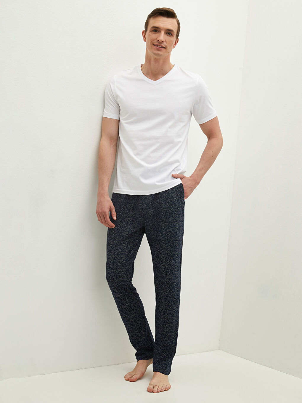 Lacivert Standart Kalıp Desenli Erkek Pijama Alt
