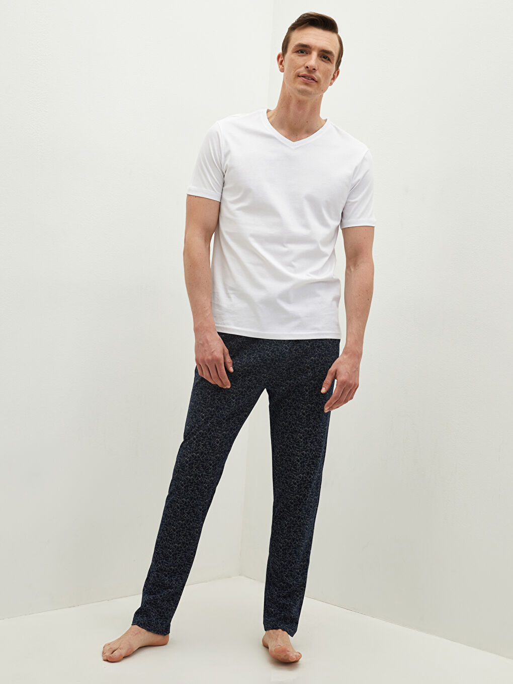 Lacivert Standart Kalıp Desenli Erkek Pijama Alt-1