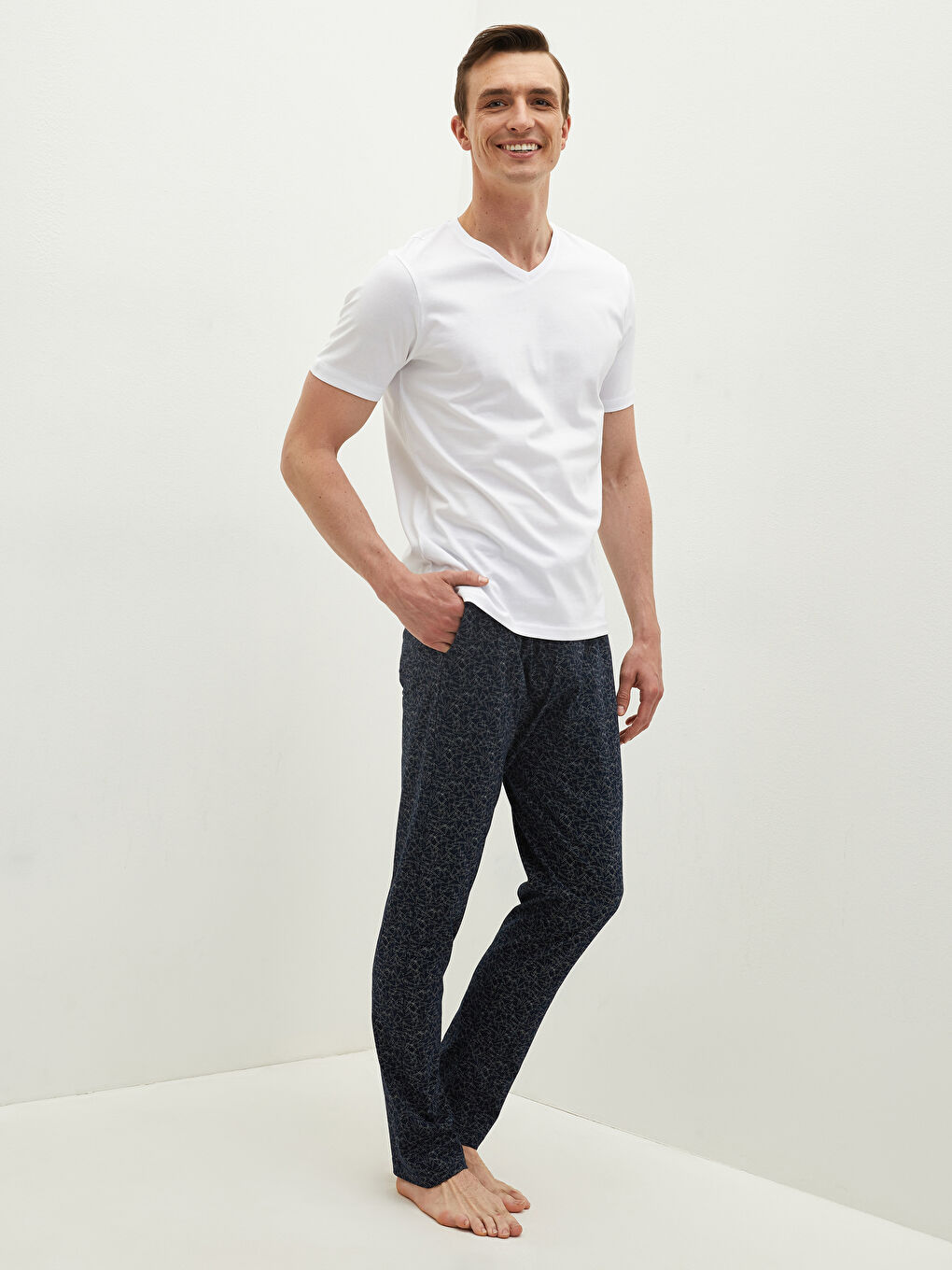 Lacivert Standart Kalıp Desenli Erkek Pijama Alt-2