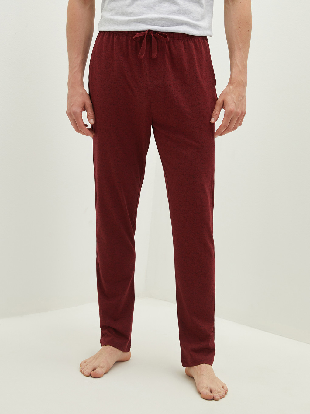 Bordo Standart Kalıp Desenli Erkek Pijama Alt-3
