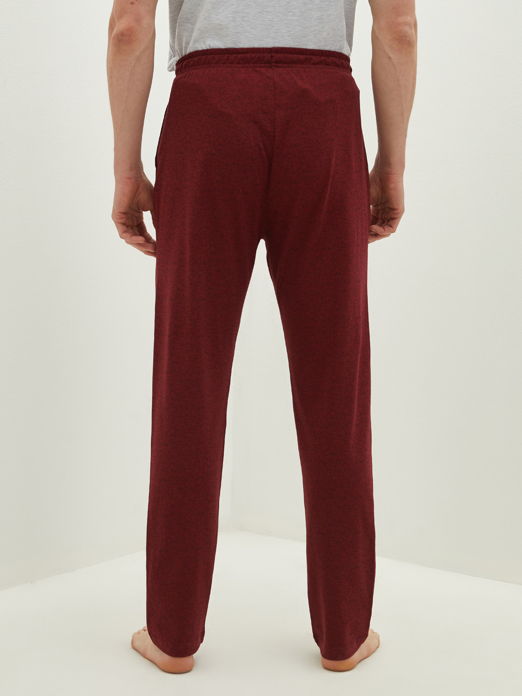 Bordo Standart Kalıp Desenli Erkek Pijama Alt-4