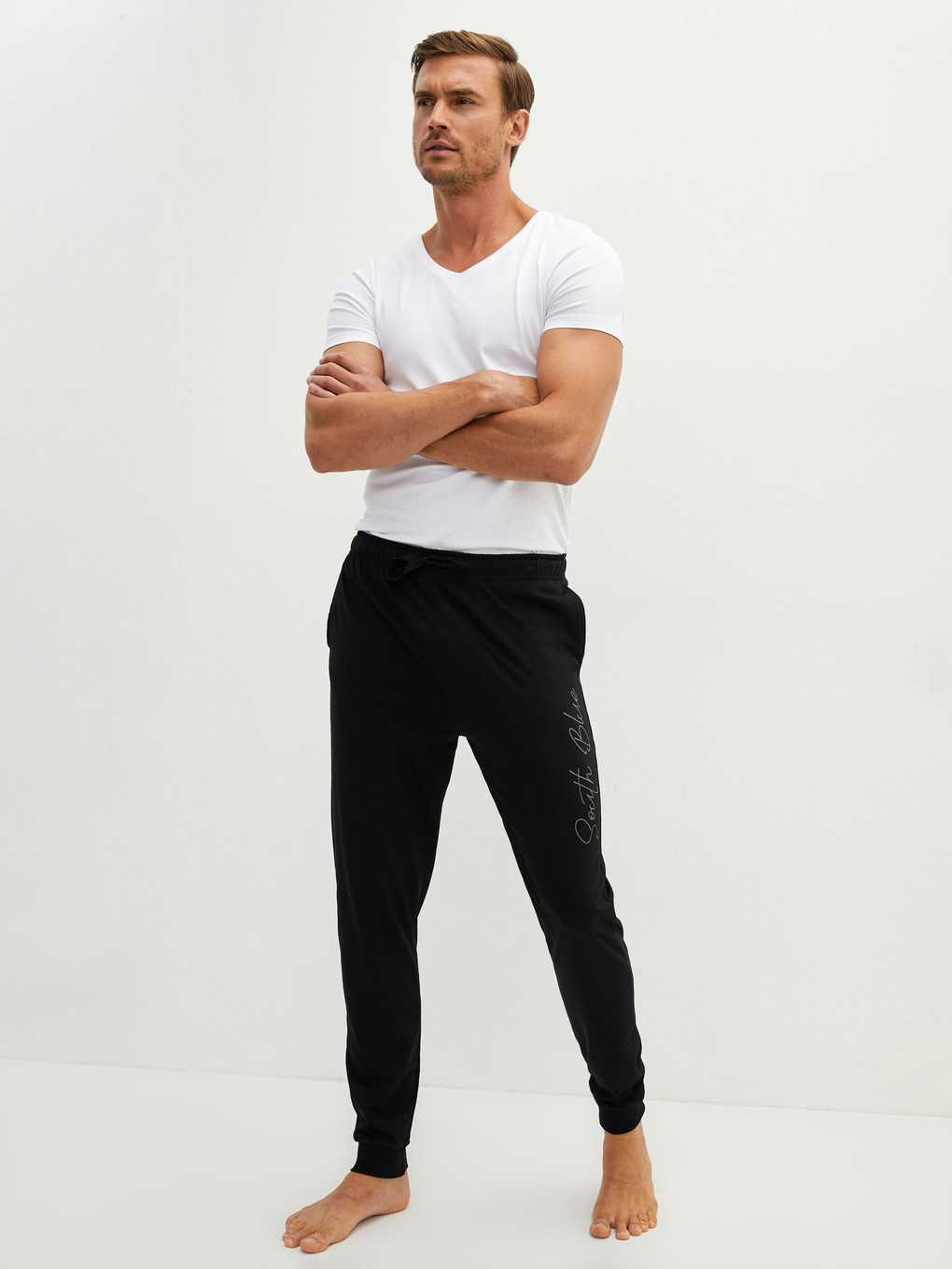 Siyah Standart Kalıp Baskılı Erkek Pijama Alt-2