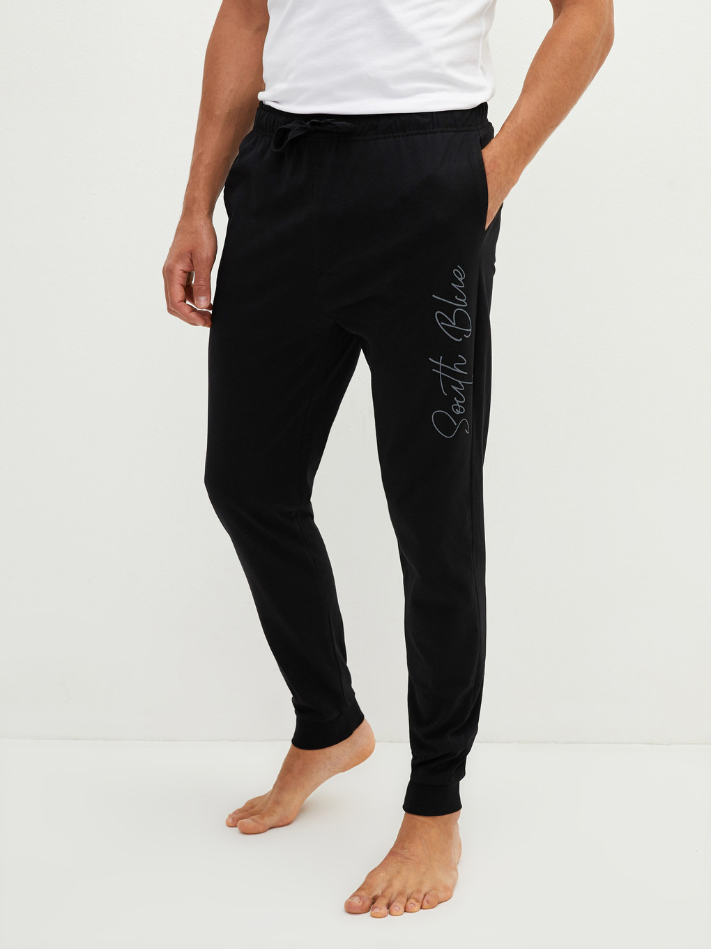 Siyah Standart Kalıp Baskılı Erkek Pijama Alt-3