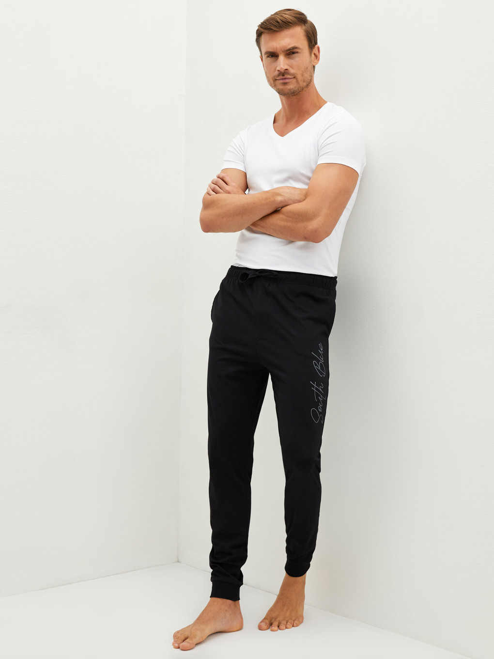 Siyah Standart Kalıp Baskılı Erkek Pijama Alt