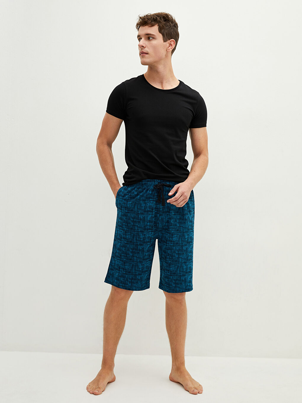 Lacivert Standart Kalıp Erkek Pijama Alt Şort-1