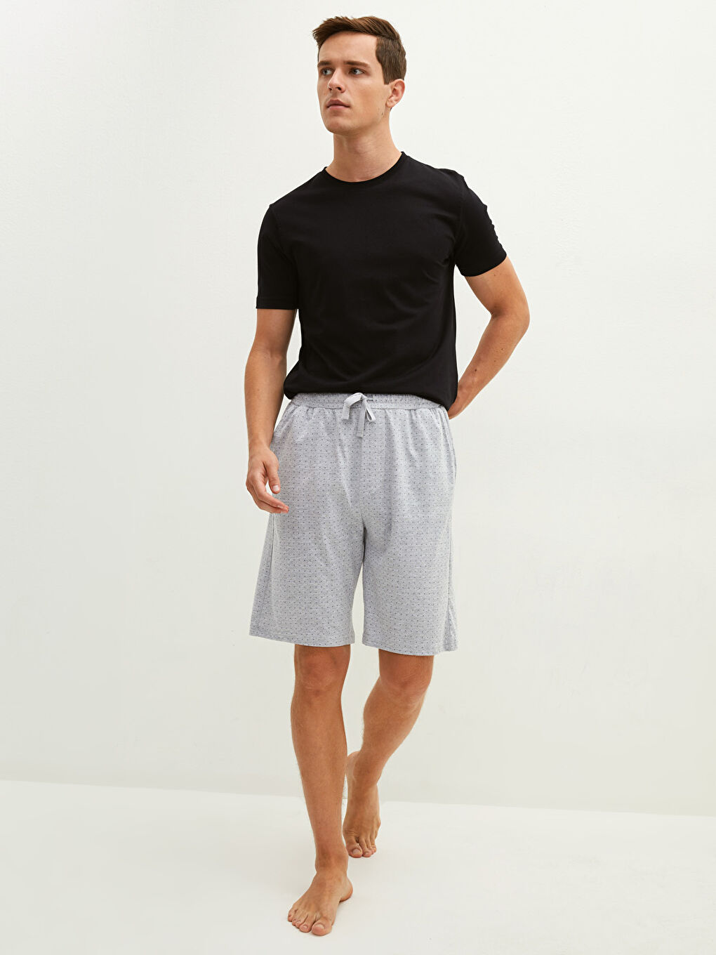 Pantaloni Scurți de Pijama pentru Bărbați din Bumbac cu Model Standard-1