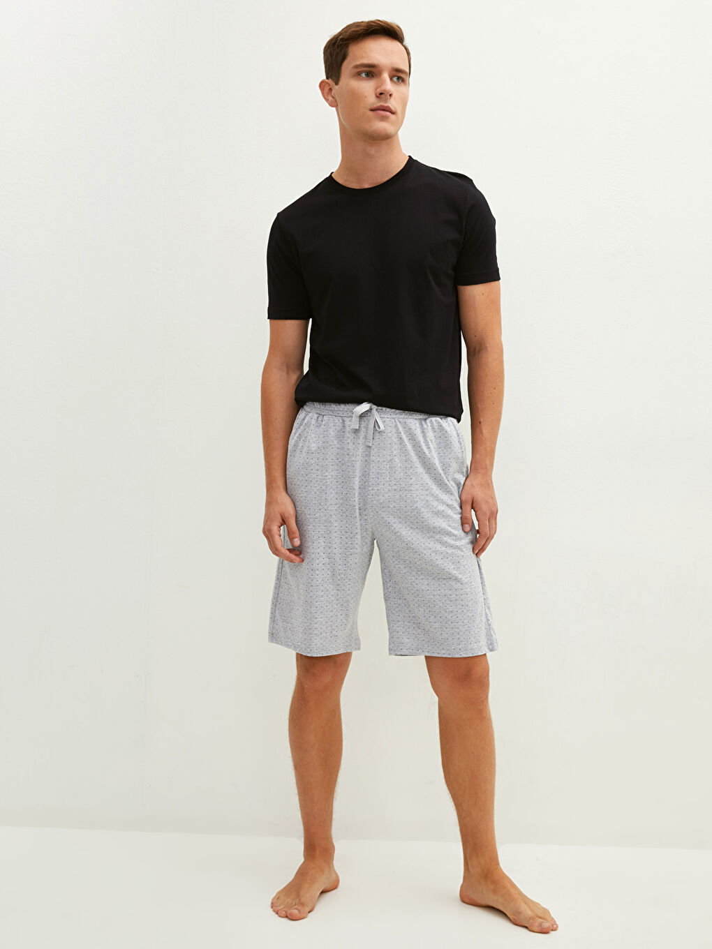 Pantaloni Scurți de Pijama pentru Bărbați din Bumbac cu Model Standard-2