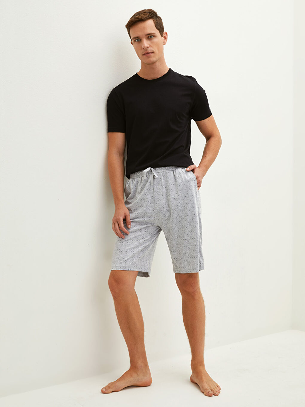 Pantaloni Scurți de Pijama pentru Bărbați din Bumbac cu Model Standard-4